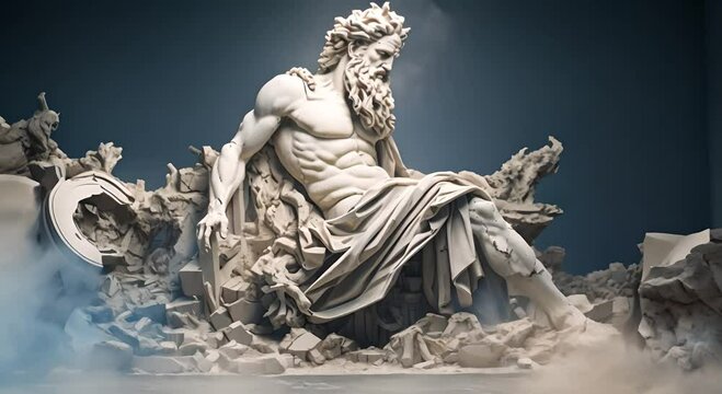 A marble statue of Zeus, the Greek god of thunder and lightning.