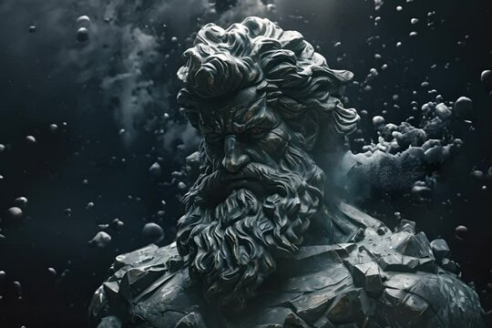A highly detailed 3D rendering of a marble statue of Zeus, the Greek god of thunder.