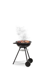 Tasty grilled meat on a barbecue grill with smoke