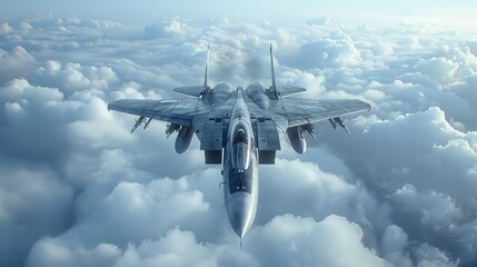 Jet fighter on a covert mission, crossing cloud barriers - obrazy, fototapety, plakaty