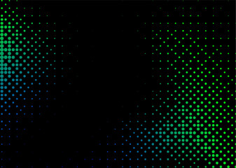 Fototapeta premium Halftone texture with green dots on a black background. Minimalism, vector. Background for posters, websites, business cards, postcard design