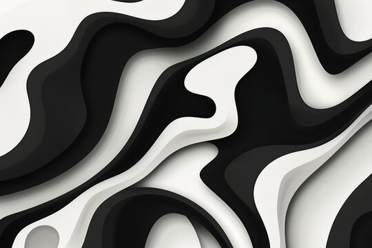 Abstract black and white shapes with fluid lines backround