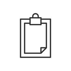 Clipboard with a piece of paper, linear icon. Line with editable stroke