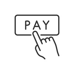 Pay button, linear icon. The finger presses the button. Line with editable stroke