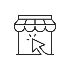 Online shop, linear icon. The cursor clicks on the shop. Line with editable stroke