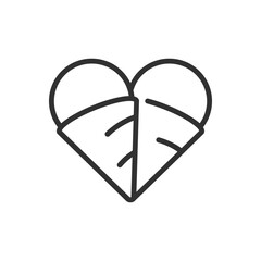 Heart shaped ice cream cups, linear icon. Line with editable stroke
