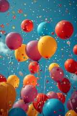 A mosaic of colorful balloons against a clear blue sky. AI generate illustration