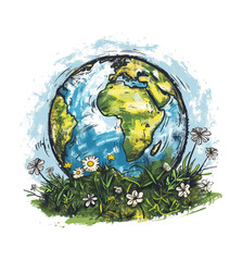 green earth planet vector Illustration icon,Generative AI