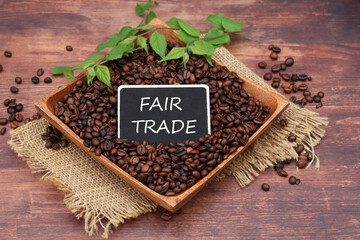 Coffee beans with fair trade label.
