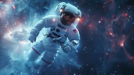Astronaut on space mission with earth on the background. Elements of this image furnished by NASA.