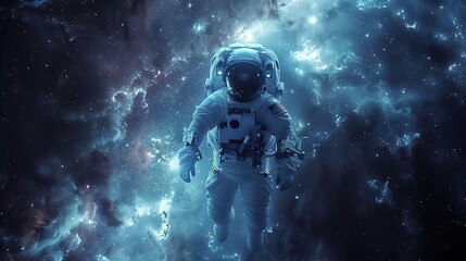 Astronaut on space mission with earth on the background. Elements of this image furnished by NASA. - obrazy, fototapety, plakaty