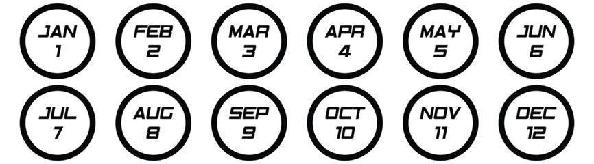 Calendar mounts icon set in line art style. business plan schedule with number black style vector illustration.