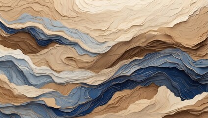 Layered sand intricate pattern sapphire blue bronze ivory rough texture, abstract background or wallpaper.