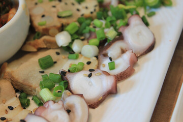 boiled octopus soup on a plate