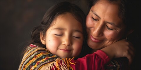 Affectionate moments - Mexican mother and daughter in traditional wear