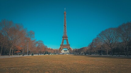 Architectural wonder, Eiffel Tower in a minimalist style. AI generate illustration