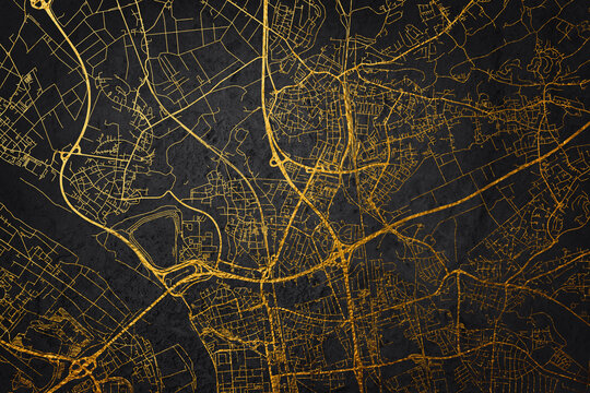 Leverkusen Germany City Map Style Gold, Leverkusen City Map Poster Wall Art Home Decor, City Gold Map.