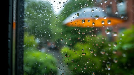 Macro illustration of raindrops on a windowpane. AI generate - obrazy, fototapety, plakaty