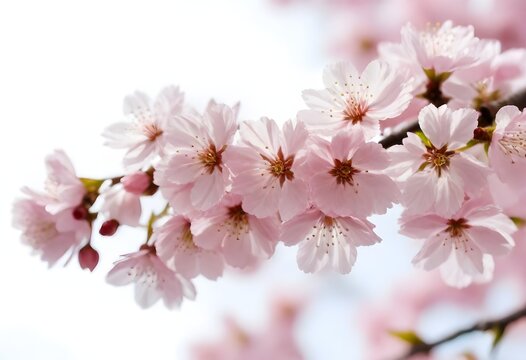 Close-up of pink cherry blossoms against a bright background
