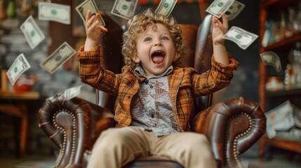 Fototapeta premium Wealthy Wonder: Millionaire Kid in Luxury
