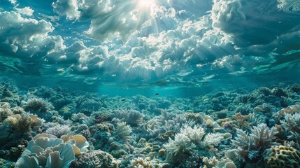 Naklejka na ściany i meble The underwater world. Animals of the underwater marine world. The ecosystem. World Ocean Day