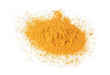 Dry curry powder isolated on white, top view