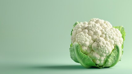 cauliflower A photorealistic illustration against pastel pastel green background with copy space for text or logo, beautifully illuminated by studio lighting - obrazy, fototapety, plakaty