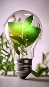 Green Energy Concept with Plant in Light Bulb