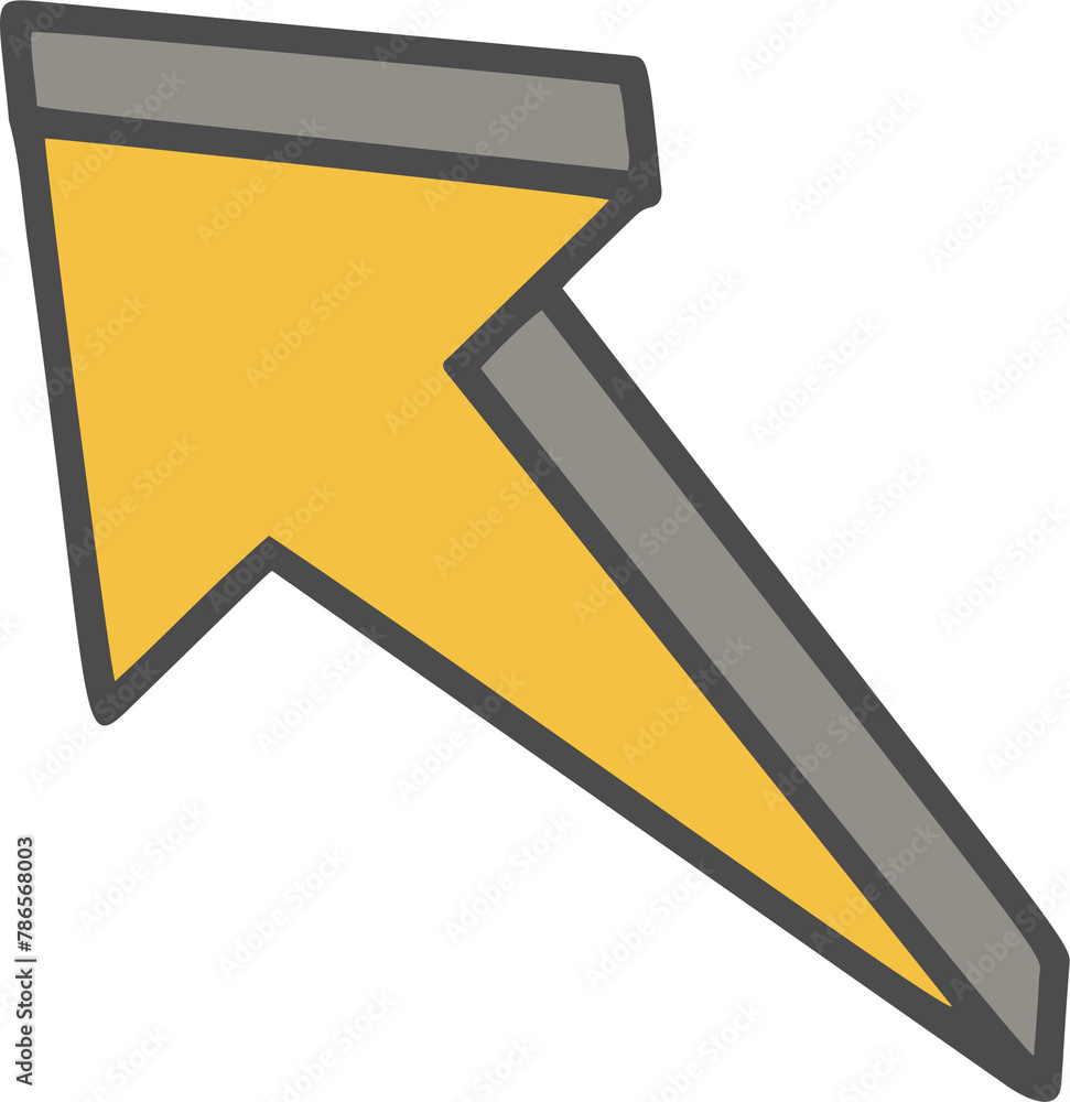 Poster hand drawn doodle arrow. pencil yellow line sketch. curve design element. outline sign of cursor. gr
