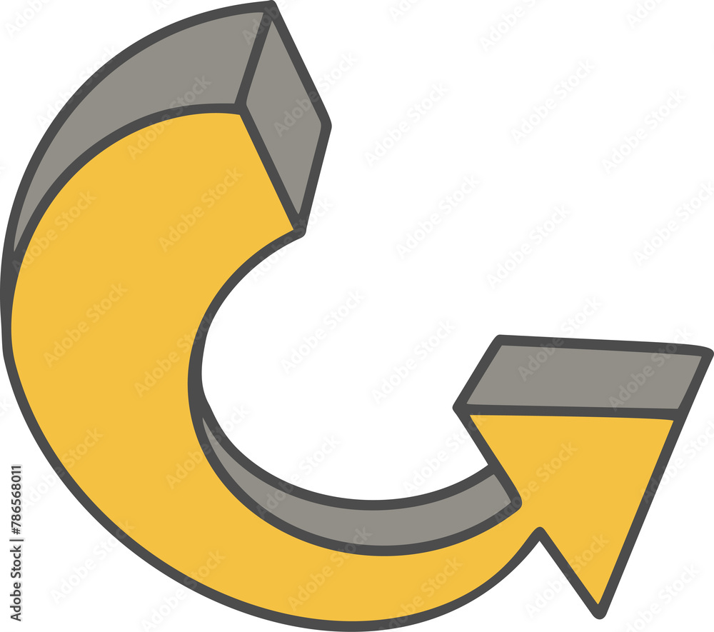 Poster hand drawn doodle arrow. pencil yellow line sketch. curve design element. outline sign of cursor. gr