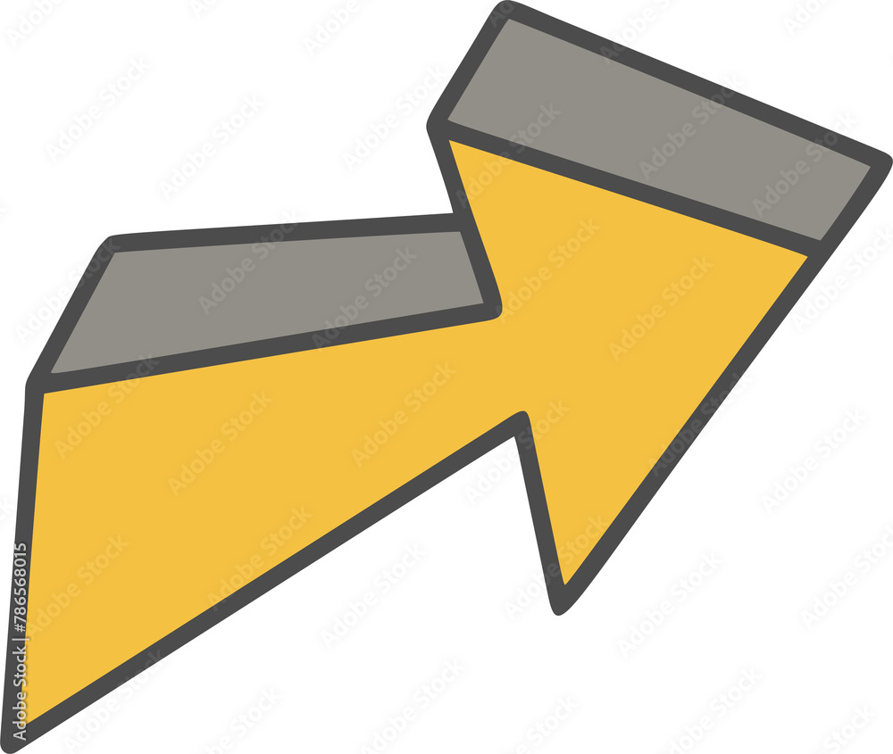 Poster hand drawn doodle arrow. pencil yellow line sketch. curve design element. outline sign of cursor. gr