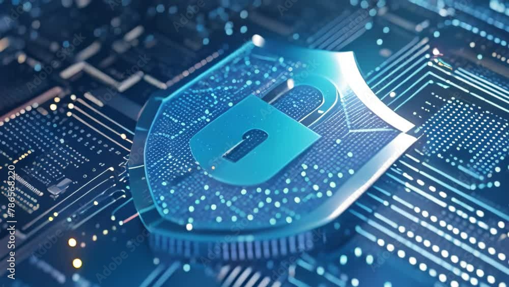 Poster a blue padlock sits prominently on top of a circuit board, providing secure protection for the elect
