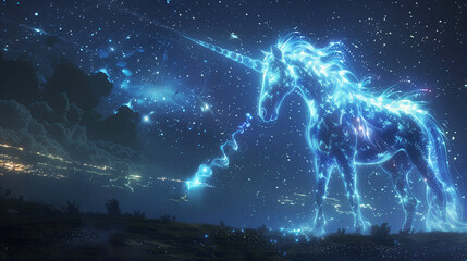 Celestial Unicorn Constellation in Night Sky.