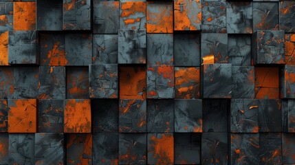 Abstract Grunge Texture with Orange and Black, Rusted Metal Industrial Design, Artistic Background of Weathered Surface