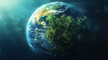 Obraz na płótnie Canvas Planet Earth teeming with greenery and life, set against the vast, starry expanse of outer space.