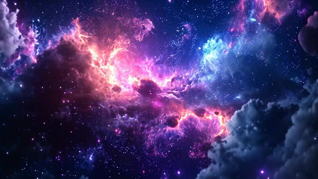 A vibrant space scene showcasing an abundance of stars and swirling clouds, Dazzling nebulous cloud lights in a mystic space galaxy