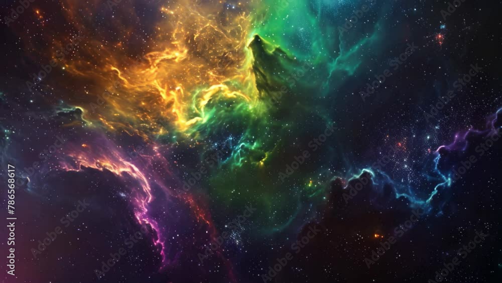 Poster a vibrant and dynamic space scene featuring a multitude of stars, clouds, and nebulae, deep space vi