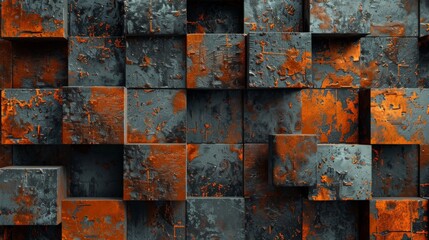 Abstract Grunge Texture with Orange and Black, Rusted Metal Industrial Design, Artistic Background of Weathered Surface