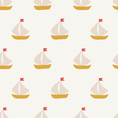 Ocean seamless pattern with sailing boats on white background