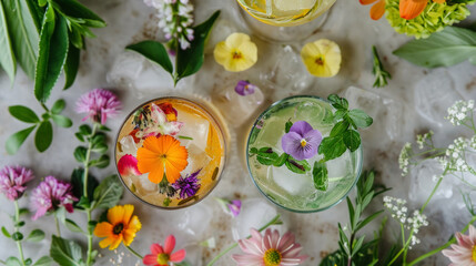 Obraz na płótnie Canvas Herb-Infused Cocktails with Edible Flowers