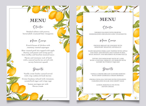 Lemon summer wedding card menu, citrus bridal menu