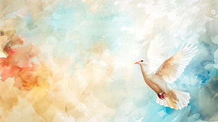 Apparition of the Peace Dove on a watercolor background with copy space. Vector illustration. 