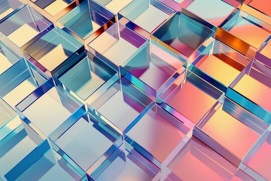A colorful image of a pattern of squares made of glass
