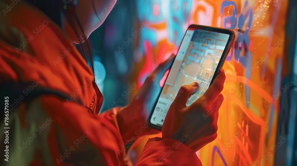 Poster translator app concept person using smartphone for foreign language translation and online learning 