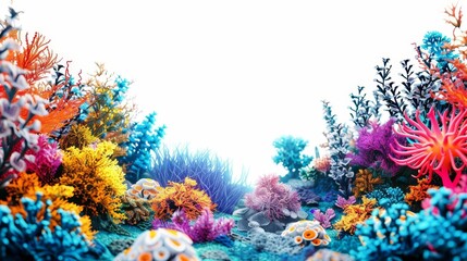 Fototapeta na wymiar underwater ocean scene with vibrant corals and seaweed white background realistic 3d illustration