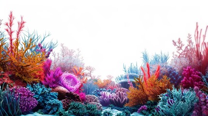 underwater ocean scene with vibrant corals and seaweed white background realistic 3d illustration