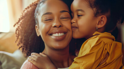 Mother and daughter. The girl is smiling and the woman is smiling back. Scene is happy and loving - Powered by Adobe