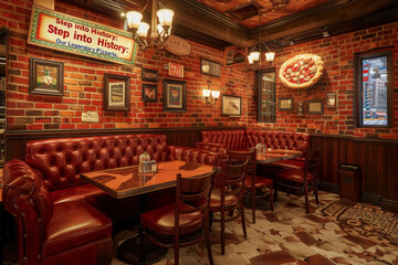 Fototapeta na wymiar Historic Pizzeria Interior with Vintage Decorations