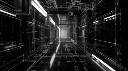 Abstract futuristic background, sci-fi style. Black and white