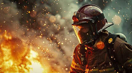 Watch as our fireman swiftly turns off the fire, showcasing bravery and teamwork in a critical moment - obrazy, fototapety, plakaty
